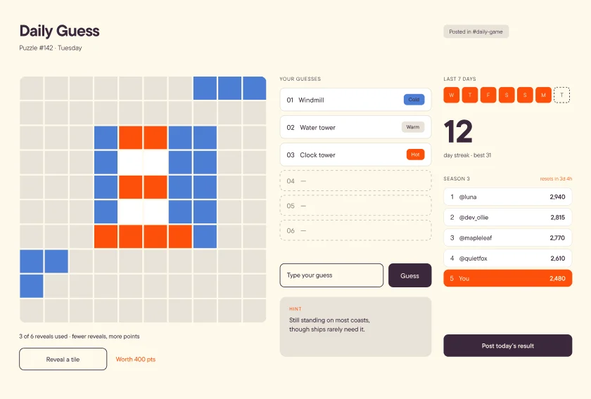 Daily Guess, a daily puzzle posted to a community channel