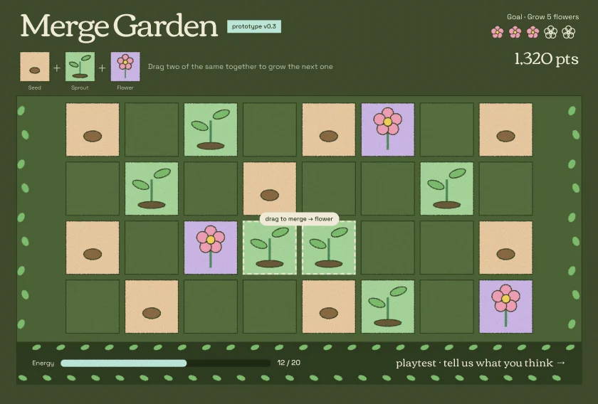 Merge Garden, a casual merge game prototype