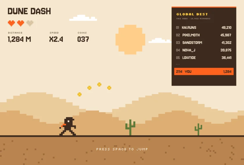 Dune Dash, an endless runner with a global high-score board