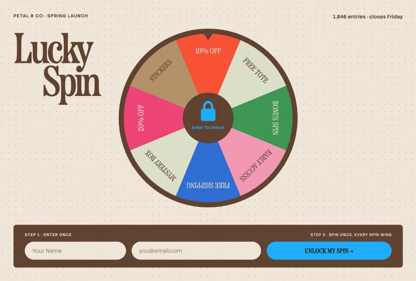 Lucky Spin, a branded prize wheel that collects entries