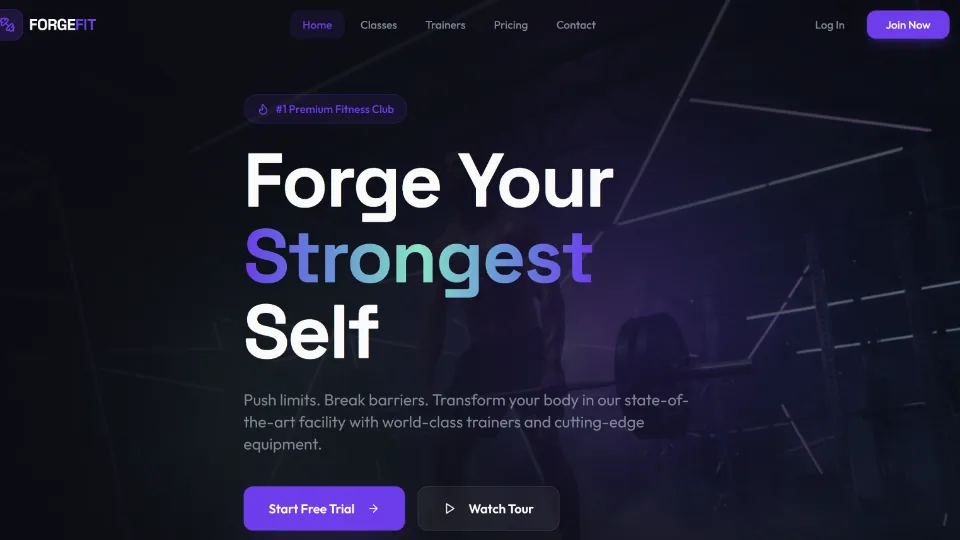 Gym website template built with Base44 – a dark premium gym homepage with classes and trainers.