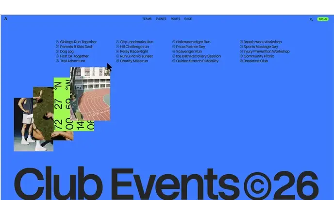 Club events schedule card from a fitness club website