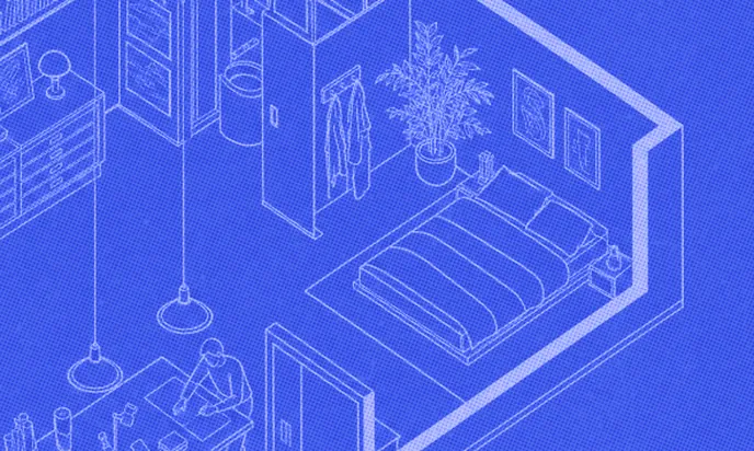 Floor plan detail of a bedroom and living area on a property listing