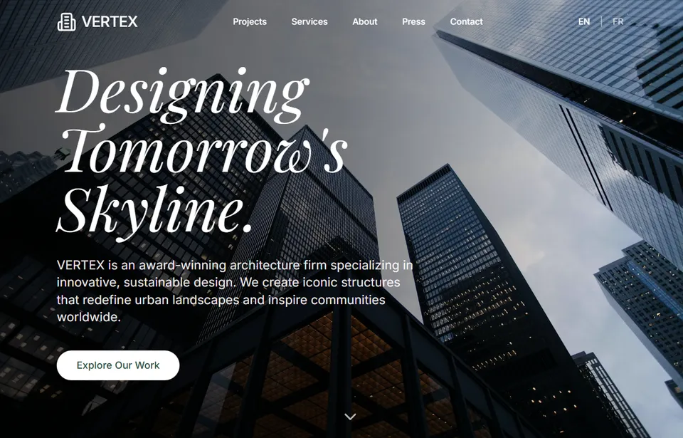 Business website template built with Base44, showing a professional company homepage.